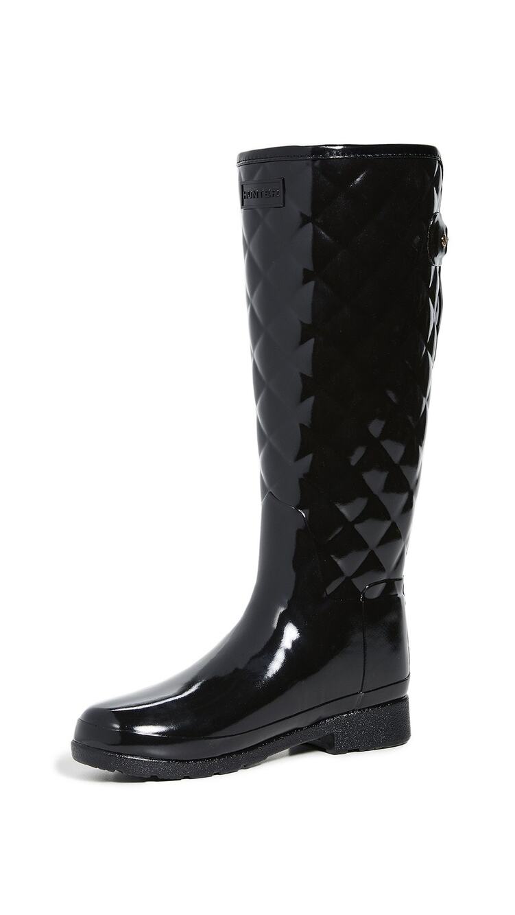 HUNTER REFINED GLOSS QUILT TALL RAIN BOOTS BLACK 5 M